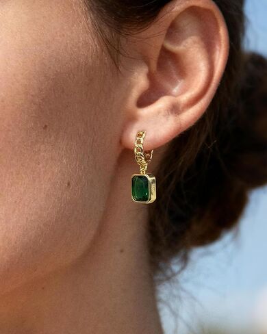 Gold Dangle Hoop Earrings for Women - Hypoallergenic Gemstone Crystal Small Huggie Earrings Birthstone Jewelry Gifts for Sensitive Ears in Kuwait