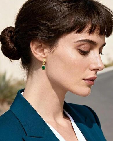 Gold Dangle Hoop Earrings for Women - Hypoallergenic Gemstone Crystal Small Huggie Earrings Birthstone Jewelry Gifts for Sensitive Ears in Kuwait