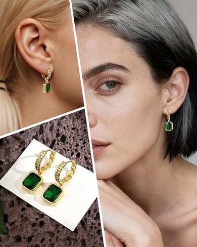 Gold Dangle Hoop Earrings for Women - Hypoallergenic Gemstone Crystal Small Huggie Earrings Birthstone Jewelry Gifts for Sensitive Ears in Kuwait