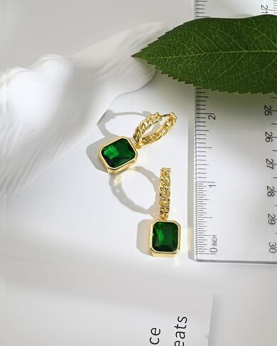 Gold Dangle Hoop Earrings for Women - Hypoallergenic Gemstone Crystal Small Huggie Earrings Birthstone Jewelry Gifts for Sensitive Ears in Kuwait