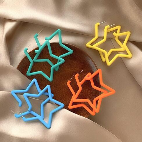 80 90s Colorful Big Acrylic Star Hoop Earrings Neon Geometric Party Accessories for Women Fluorescence Statement Jewelry in Saudi Arabia