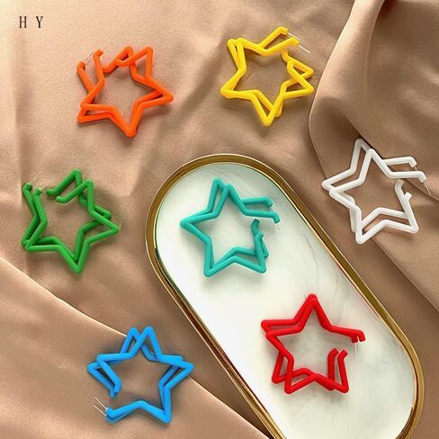 80 90s Colorful Big Acrylic Star Hoop Earrings Neon Geometric Party Accessories for Women Fluorescence Statement Jewelry in Saudi Arabia