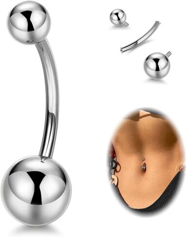 14G G23 Pure Titanium Belly Button Rings for Women Internally Threaded Curved Belly Rings Barbell Navel Rings Hypoallergenic Belly Piercing Jewelry 6-16mm Silver 10mm in Kuwait