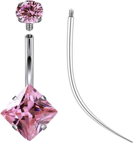 Ruifan ASTM F136 Titanium Belly Button Rings 14G CZ Square Belly Navel Rings 10mm Bar Body Piercing Jewelry Navel Ring With 1PCS Curved Piercing Taper in Saudi Arabia