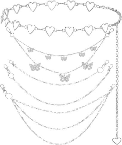 5 Pcs Metal Chain Belt Set Multi Layer Jeans Pants Chain Waist Chains Jean Charms Wallet Body Belly Chains Pocket Punk Y2k Hip Hop Goth Accessories for Women Men in Kuwait