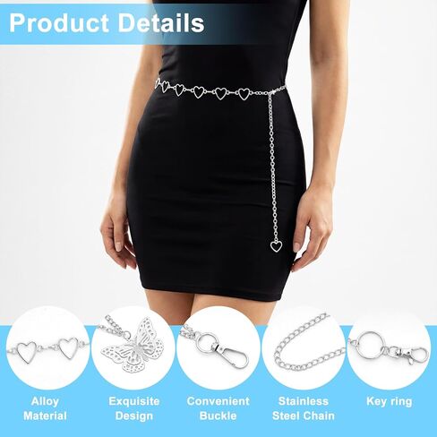 5 Pcs Metal Chain Belt Set Multi Layer Jeans Pants Chain Waist Chains Jean Charms Wallet Body Belly Chains Pocket Punk Y2k Hip Hop Goth Accessories for Women Men in Kuwait