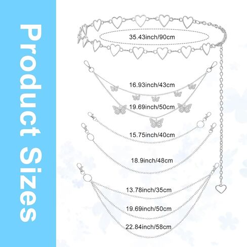 5 Pcs Metal Chain Belt Set Multi Layer Jeans Pants Chain Waist Chains Jean Charms Wallet Body Belly Chains Pocket Punk Y2k Hip Hop Goth Accessories for Women Men in Kuwait