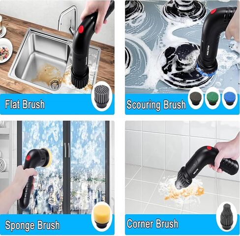 Electric Spin Scrubber Bathroom, Handheld Electric Scrubber for Cleaning with 8 Replaceable Brush Heads, 1 Net Bag, Power Spin Scrubber for Kitchen Shower Sink Grout Corner Stove in Kuwait