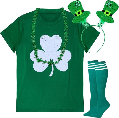 5PCS St. Patrick's Day Shirt Women Crew Neck Shamrock Summer T-Shirt Leggings Green Costume Accessories Kit in Saudi Arabia