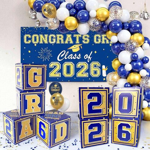 APMLOV فئة ديكور التخرج من 2025 | 72 PCS لحفلات التخرج الأحمر والأسود والأبيض | طقم قوس بالون ، صناديق بالون ، لافتة الدرجات in Kuwait