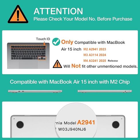 متوافق مع جهاز MacBook Air مقاس 15.3 بوصة، حافظة صلبة مع غطاء لوحة مفاتيح وواقي شاشة (A2941، M2 Chip / A3114، M3 Chip / A3241، M4 Chip، إصدار 2023-2025) - Wolf MC22740 in Saudi Arabia