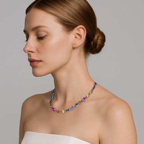 7 ألوان الزركون تنس قلادة ملونة الزركون تنس قلادة للنساء قلادة ملونة هدايا مجوهرات للنساء in Kuwait