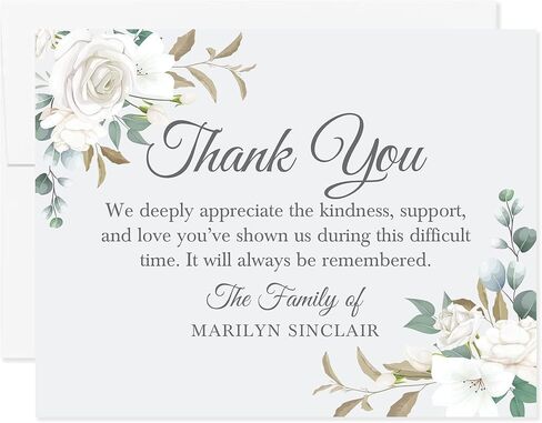 White Floral Sympathy Thank You Cards, Funeral Thank You Cards, Personalized Bereavement Notes with Envelopes, 5.5x4.25 Flat Notecards in Saudi Arabia