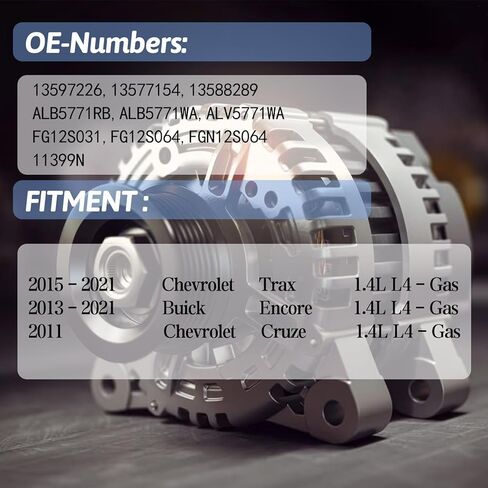 Alternator Compatible with Chevrolet Trax 2015-2021 1.4L for Buick Encore 2013-2021 1.4L 12V 130A 6-Groove Pulley Clockwise Replace 13597226 in Kuwait