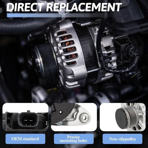 Alternator Compatible with Chevrolet Trax 2015-2021 1.4L for Buick Encore 2013-2021 1.4L 12V 130A 6-Groove Pulley Clockwise Replace 13597226 in Kuwait