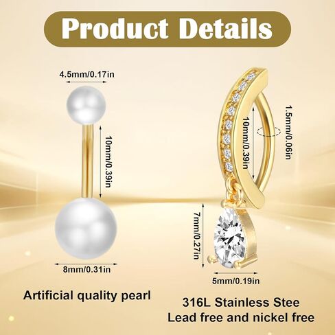 9PCS Gold Belly Button Rings, Anti-Sensitive Stainless Steel Dangle Belly Piercing Jewelry, Exquisite Versatile Navel Piercing Jewelry for the Beach, Festivals and Everyday Wear in Kuwait