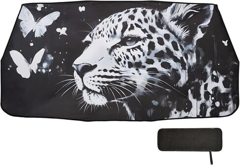 Car Windshield Sun Shade Umbrella Leopard Butterfly Print, Auto Visor Heat Insulation UV Protection 58x29.7 in in Saudi Arabia