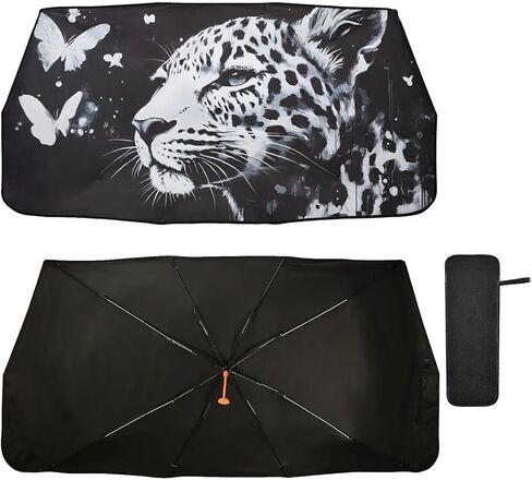 Car Windshield Sun Shade Umbrella Leopard Butterfly Print, Auto Visor Heat Insulation UV Protection 58x29.7 in in Saudi Arabia