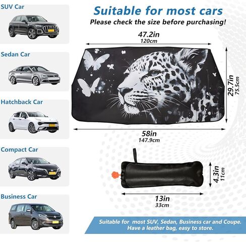 Car Windshield Sun Shade Umbrella Leopard Butterfly Print, Auto Visor Heat Insulation UV Protection 58x29.7 in in Saudi Arabia