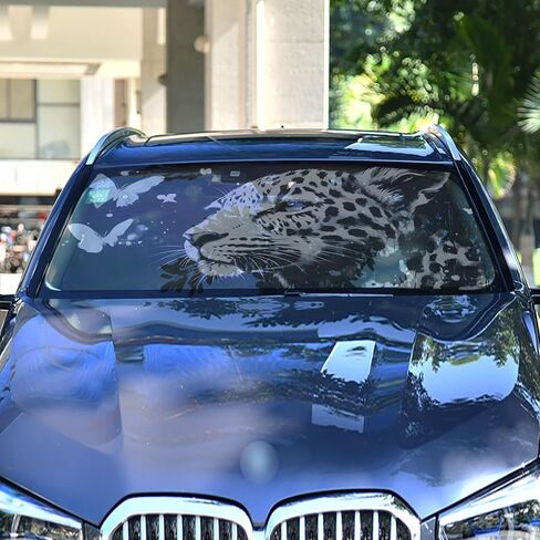 Car Windshield Sun Shade Umbrella Leopard Butterfly Print, Auto Visor Heat Insulation UV Protection 58x29.7 in in Saudi Arabia