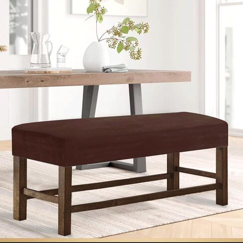 Velvet Dining Room Bench Covers,Soft Stretch Upholstered Bench Slipcover, Anti-Slip Removable Bench Covers for Living Room, Bedroom, Kitchen(Size:Large,Color:Brown) in Saudi Arabia