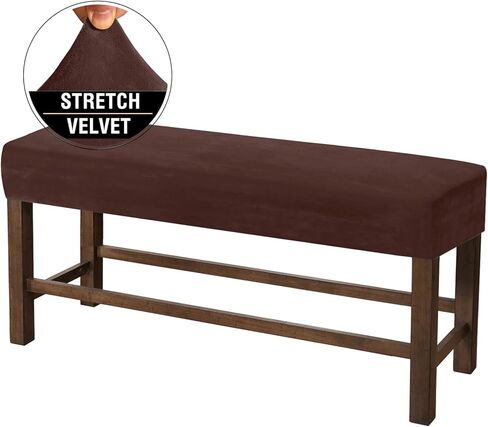 Velvet Dining Room Bench Covers,Soft Stretch Upholstered Bench Slipcover, Anti-Slip Removable Bench Covers for Living Room, Bedroom, Kitchen(Size:Large,Color:Brown) in Saudi Arabia