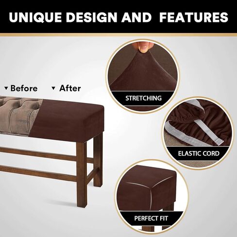 Velvet Dining Room Bench Covers,Soft Stretch Upholstered Bench Slipcover, Anti-Slip Removable Bench Covers for Living Room, Bedroom, Kitchen(Size:Large,Color:Brown) in Saudi Arabia