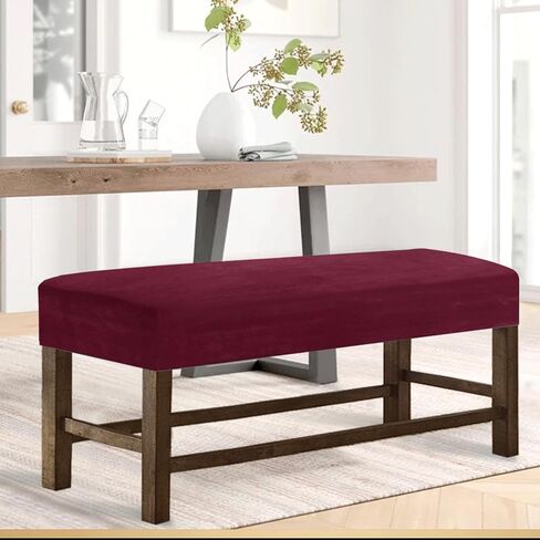 Velvet Dining Room Bench Covers,Soft Stretch Upholstered Bench Slipcover, Anti-Slip Removable Bench Covers for Living Room, Bedroom, Kitchen(Size:Large,Color:Brown) in Saudi Arabia