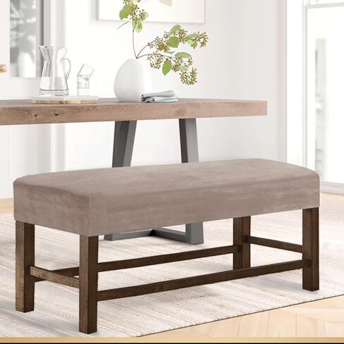 Velvet Dining Room Bench Covers,Soft Stretch Upholstered Bench Slipcover, Anti-Slip Removable Bench Covers for Living Room, Bedroom, Kitchen(Size:Large,Color:Brown) in Saudi Arabia