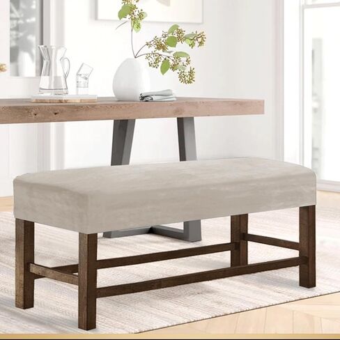 Velvet Dining Room Bench Covers,Soft Stretch Upholstered Bench Slipcover, Anti-Slip Removable Bench Covers for Living Room, Bedroom, Kitchen(Size:Large,Color:Brown) in Saudi Arabia