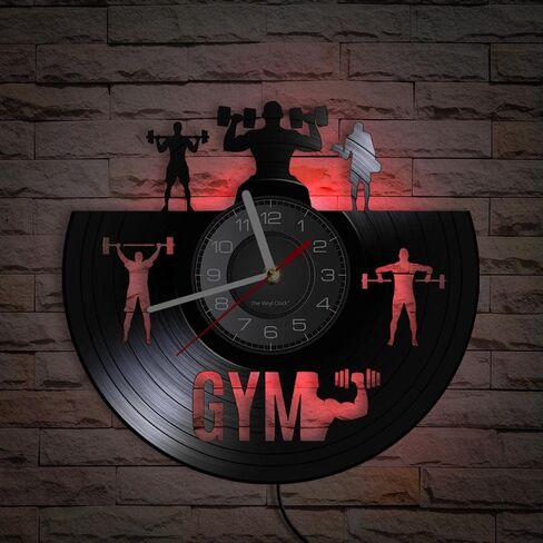 12 Inch Gym No Pain No Gain LED Wall Clock with 7 Luminous Modes, Silent Quartz Non Ticking Vintage Decorative Fitness Bodybuilding Analog Vinyl Record Wall Clock for Fitness Center Decor in Kuwait