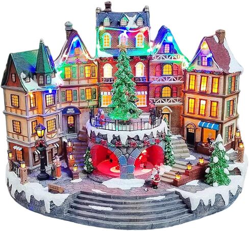 Christmas Village Centerpiece Decor, Tiered Village Town Center, with Rotating Train and Village Buildings, featuring LED Lights, Christmas Music, and Animation - Power Adapter (included) in Kuwait