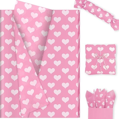 60 Sheets Love Heart Tissue Paper, 20x14 Inches Valentine's Day Red White Heart Printed Wrapping Tissue Love Decorative Art Tissue for Wedding Anniversary Party Decor in Kuwait