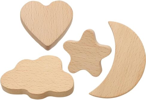 4pcs Wooden Drawer Knobs for Cabinets, Single Hole Boho Dresser Pull Handles with Star, Cloud, Moon, Heart Shapes, Natural Wood Cupboard Handles for ’s Room Furniture in Kuwait