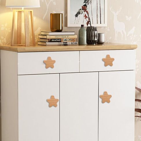 4pcs Wooden Drawer Knobs for Cabinets, Single Hole Boho Dresser Pull Handles with Star, Cloud, Moon, Heart Shapes, Natural Wood Cupboard Handles for ’s Room Furniture in Kuwait