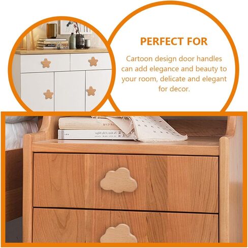 4pcs Wooden Drawer Knobs for Cabinets, Single Hole Boho Dresser Pull Handles with Star, Cloud, Moon, Heart Shapes, Natural Wood Cupboard Handles for ’s Room Furniture in Kuwait