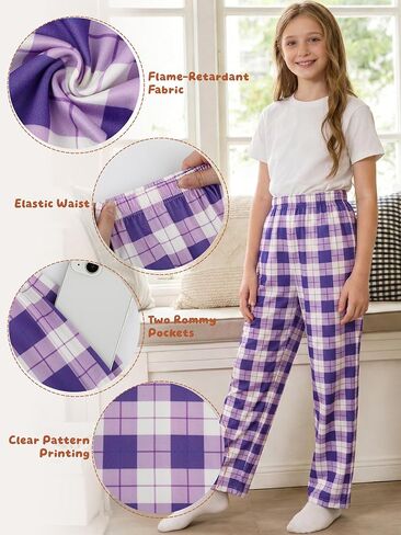IHU Girls Pajama Pants Soft Cute Print Plaid Pattern PJ Bottoms Kids Lounge Sleep Pants Sleepwear with Pockets in Saudi Arabia