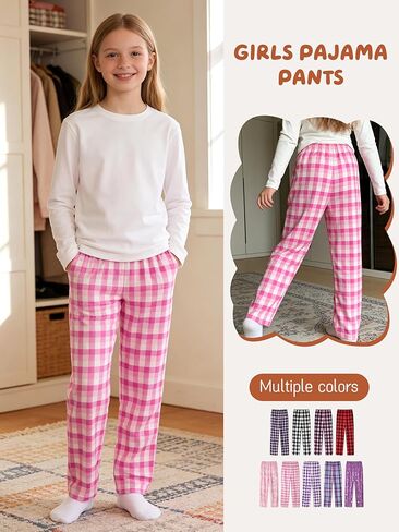 IHU Girls Pajama Pants Soft Cute Print Plaid Pattern PJ Bottoms Kids Lounge Sleep Pants Sleepwear with Pockets in Saudi Arabia