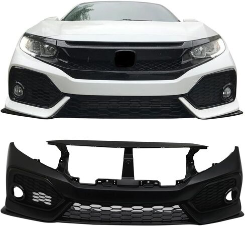 IKON MOTORSPORTS, Front Bumper Compatible with 2016-2021 Honda Civic, Factory Style Unpainted PP Cover Conversion Bodykit in Saudi Arabia
