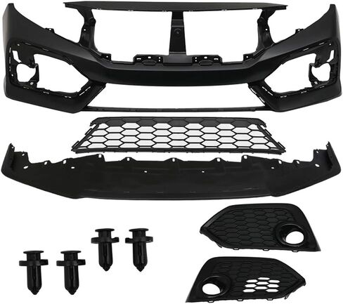 IKON MOTORSPORTS, Front Bumper Compatible with 2016-2021 Honda Civic, Factory Style Unpainted PP Cover Conversion Bodykit in Saudi Arabia