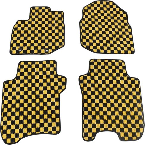 IKON MOTORSPORTS Loop Pile Tufted Car Floor Mats, Compatible with 2009-2013 Honda Fit, Checkered Grey Black Plaid, All Weather Anti-Slip 4PCS Set Car Protector Carpets in Saudi Arabia