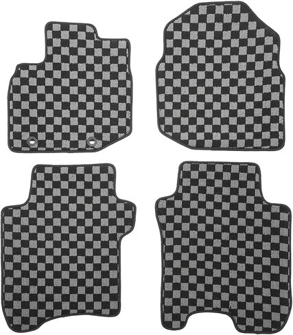IKON MOTORSPORTS Loop Pile Tufted Car Floor Mats, Compatible with 2009-2013 Honda Fit, Checkered Grey Black Plaid, All Weather Anti-Slip 4PCS Set Car Protector Carpets in Saudi Arabia