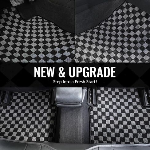 IKON MOTORSPORTS Loop Pile Tufted Car Floor Mats, Compatible with 2009-2013 Honda Fit, Checkered Grey Black Plaid, All Weather Anti-Slip 4PCS Set Car Protector Carpets in Saudi Arabia