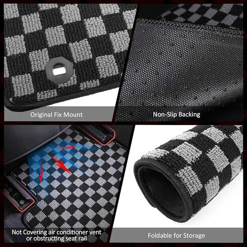 IKON MOTORSPORTS Loop Pile Tufted Car Floor Mats, Compatible with 2009-2013 Honda Fit, Checkered Grey Black Plaid, All Weather Anti-Slip 4PCS Set Car Protector Carpets in Saudi Arabia