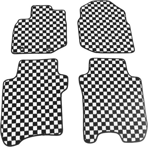IKON MOTORSPORTS Loop Pile Tufted Car Floor Mats, Compatible with 2009-2013 Honda Fit, Checkered Grey Black Plaid, All Weather Anti-Slip 4PCS Set Car Protector Carpets in Saudi Arabia