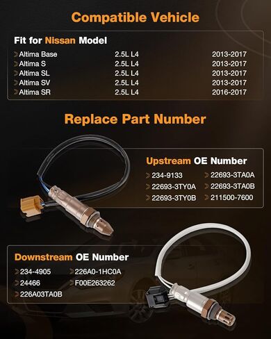234-9133 234-4905 Oxygen Sensor Upstream Downstream Compatible with Nissan 2013-2017 Altima Base S SL SV 2.5L L4, O2 Sensor Fits for 2016-2017 Altima SR 2.5L L4 in Saudi Arabia