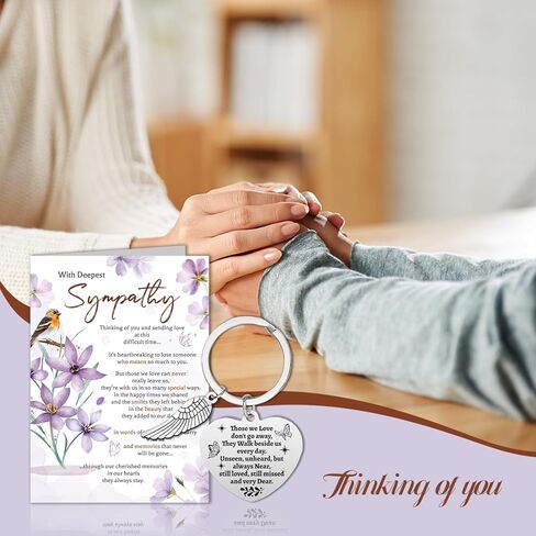 HOWAF Sympathy Card Greeting Cards, Sympathy Cards Thinking of You Cards, Sympathy Gifts, Bereavement Gifts, in Memory of Loved One Gifts, Condolences Card with Memorial Keyring for Memorial Gift in Saudi Arabia