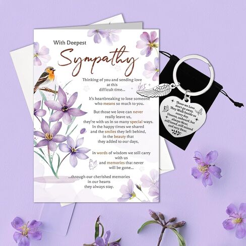 HOWAF Sympathy Card Greeting Cards, Sympathy Cards Thinking of You Cards, Sympathy Gifts, Bereavement Gifts, in Memory of Loved One Gifts, Condolences Card with Memorial Keyring for Memorial Gift in Saudi Arabia