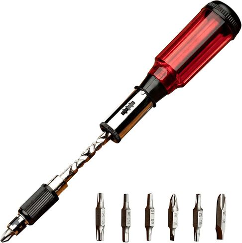 Kings County Tools Yankee Style Screwdriver | 7 Double-Sided Bits Included | Rotating Barrel with Hex Chuck | 3-Position Selector - Locked, Spiral-In and Spiral-Out | Easy on Hands in Kuwait