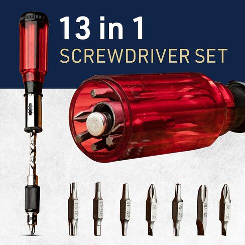 Kings County Tools Yankee Style Screwdriver | 7 Double-Sided Bits Included | Rotating Barrel with Hex Chuck | 3-Position Selector - Locked, Spiral-In and Spiral-Out | Easy on Hands in Kuwait